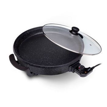 Sogo Multicazuela Pizza Pan, Paellara, Tapa De Cristal 42cm, 4.5cm Profundo 1500w