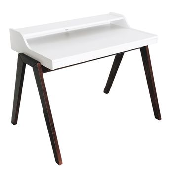 Mesa Escritorio 'nere' Color Blanco Patas Marrones Mueblear