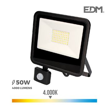 Foco Proyector Led D 50w 4000k Con Sensor "black Edition" Edm