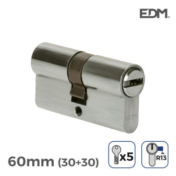 Bombin Niquel 60mm (30+30mm) Leva Corta R13 Con 5 Llaves Seguridad Incluidas Edm - Neoferr..