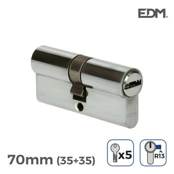 Bombin Niquel 70mm (35+35mm) Leva Corta R13 Con 5 Llaves Seguridad Incluidas Edm - Neoferr..