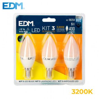 Kit 3 Bombillas Led Vela 5w E14 3.200k Edm