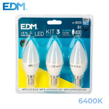 Set de 5 bombillas vela LED E14 2W 180LM 2350K no regulable