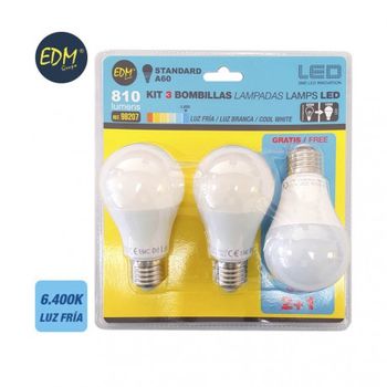 Kit 3 Bombillas Led Standard 10w E27 6.400k Luz Fria Edm