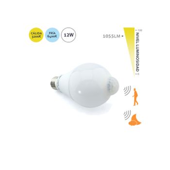 Bombilla Led Estándar 12w E27 Sensor Movimiento Y Crepuscular Edm Blanco Fría 6400k Blanco Fría 6400k