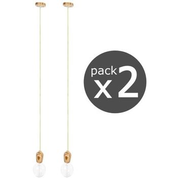 Pack 2x Pendel De Madera 1xe27 1,2m De Cable Textil Verde