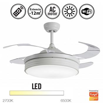 Ventilador De Techo Siroco 36-24w, Con Luz Led, Aspas Retractiles  Transparentes, Motor Dc Silencioso, Color Niquel Satinado Grande Diametro:  48-107 Cm Grande Diametro: 48-107 Cm con Ofertas en Carrefour