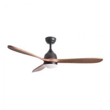 Ventilador De Techo Sulion Tonda Negro Dc Palas Madera Oscura 132cm