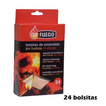 Ok Fuego Caja 24 Bolsitas De Encendido Sin Humos Ni Olores Para Chimeneas, Barbacoas, Estufas, Etc.