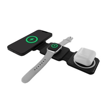 Muvit For Change Cargador 3 En 1 Compacto Wireless Con Magsafe+iwatch+airpod Plegable Negro