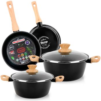 Batería Cocina Inducción 3 Piezas Aluminio Fundido Antiadherente Ilag Sin  Pfoa Set Cazuelas Sartén Negro Smile Wood con Ofertas en Carrefour