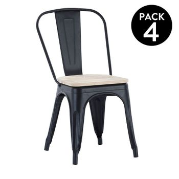 Pack 4 Sillas De Comedor Tolix Negro - Roble 45 X 85 X 45 Cm