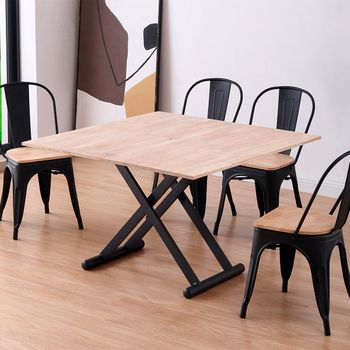 Adec Mesa De Centro Elevable Natural Convertible En Mesa De Comedor Roble Nordish/negro 49x110x57 Cm