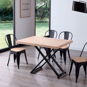 Adec Mesa De Centro Zoe Elevable Con Tapa Regular Roble Nordish/negro 49-76x120x80 Cm