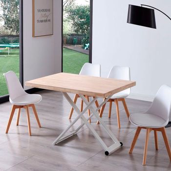 Adec Mesa De Centro Zoe Elevable Con Tapa Regular Roble Nordish/blanco 49-76x120x80 Cm