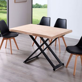 Adec Mesa De Centro Zoe Elevable Con Tapa Irregular Roble Nordish/negro 49-76x120x80 Cm