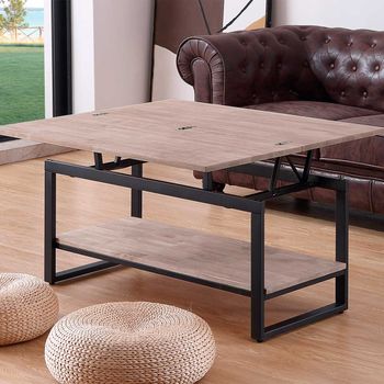 Adec Mesa De Centro Steve Elevable Y Extensible + Estante Inferior Roble Honey/negro