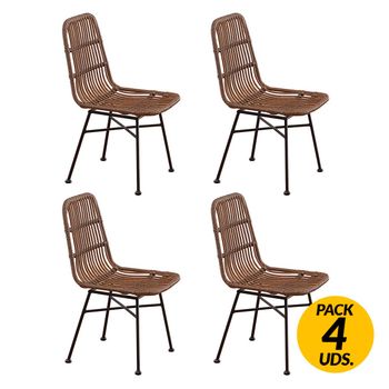 Adec Pack De 4 Sillas De Comedor Thai Ratán Marrón/negro