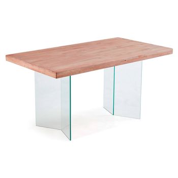 Mesa comedor cristal 120x80 cm patas metal roble VARSOVIA