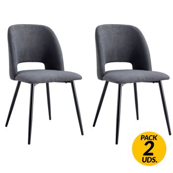 Adec Pack De 2 Sillas De Comedor Venus Tejido Acolchado Gris/negro