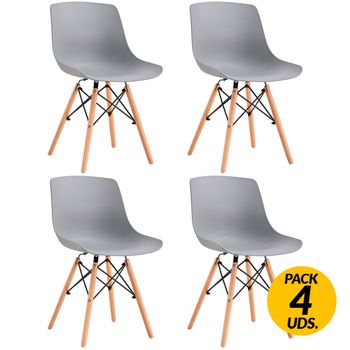 Adec Pack De 4 Sillas De Comedor Jeff Diseño Nórdico Gris/haya