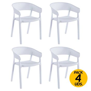 Adec Pack De 4 Sillas Multiusos Bari Con Reposabrazos Uso Interior Y Exterior Blanco