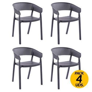 Adec Pack De 4 Sillas Multiusos Bari Con Reposabrazos Uso Interior Y Exterior Gris Oscuro