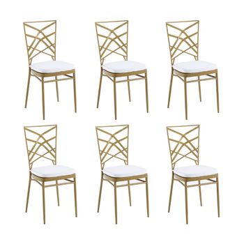 Adec Pack 6 Sillas Art Deco Con 2 Cojines De Asiento Dorado/blanco 89,5x39x46 Cm