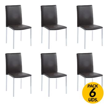 Adec Pack De 6 Sillas De Comedor Hotel Símil Piel Negro 91x45x51,5 Cm