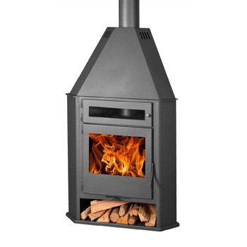 Chimenea De Leña Rinconera Eco Design Modelo R8 Horno Titanium