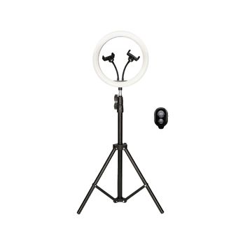 Aro De Luz Ksix, Doble Soporte Smartphone, 30cm Diámetro, Trípode 1,60m Regulable, 3 Temperaturas, 10 Intensidades Luz