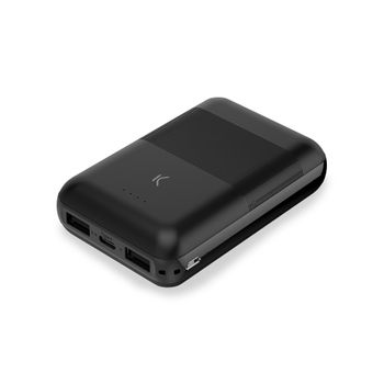 Powerbank Ksix Mini 10.000 Mah, Polímero De Litio, 10 W, Cable Usb-a A Usb-c Incluido, Carga Simultánea, Negro