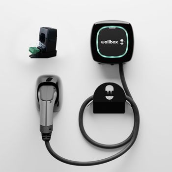 Kit Cargador Coche Eléctr. Wallbox Pulsar Plus 5m T2, 7.4kw + Soporte+ Medidor Potencia Powerboost 100a/spmi-100ac/temco, Negro