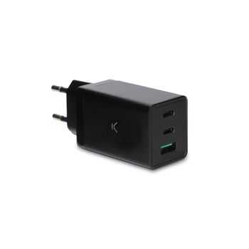 Cargador De Red Ksix Gan 67 W, Pps, Power Delivery, Carga Ultra Rápida, Multipuerto 2 X Usb-c + 1 X Usb-a, Negro