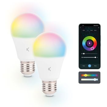 Bombillas Inteligente Smartled E27 Ksix, 9w Equiv 60w, 806 Lm, App + Compatible Alexa, Google Home Y Siri, Rgb + Cct, 2 Uds