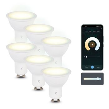 Bombillas Inteligentes Smartled Gu10 Ksix, 5,5w Equivalente 35w, Pack 6, 400 Lm, App Compatible Alexa, Google Home, Siri, Cct