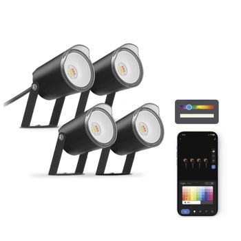 Set 4 Focos Outdoor Smartled Ksix, Wifi + App Incluida, 18w, 900 Lúmenes, Rgbwic, Ip65, Ampliable, Estacas Incluidas