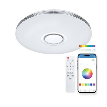 Plafón Smartled Ksix Aura, Altavoz 5 W Integrado, Rgbic+cct, Diámetro 49 Cm, 7.200 Lm, 66 W, App Ilink, Blanco