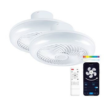 2 Ventiladores Con Iluminación Y Música Ksix Siroco, App Tuya, Ø46 Cm, 6 Velocidades, Altavoz, Luces Rgbic+cct, 3.000 Lm