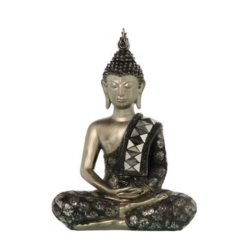 Figura Decorativa Alexandra House Living Negro Plateado Plástico Buda 15 X 26 X 36 Cm