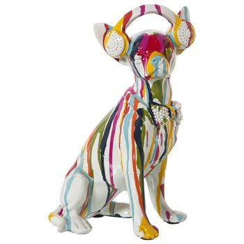 Figura Decorativa Alexandra House Living Multicolor Plástico Perro Auriculares Pintura 14 X 26 X 19 Cm