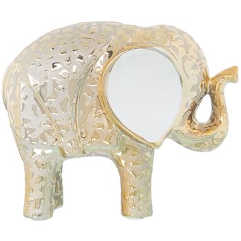Figura Decorativa Alexandra House Living Blanco Cerámica Elefante Dorado 9 X 19 X 16 Cm