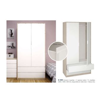 Armario 3 Puertas Abatibles 5 Cajones Acabado Roble O Blanco 200 Cm(alto)130  Cm(ancho)50 Cm(fondo) , Color - Blanco con Ofertas en Carrefour