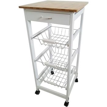 Carro De Cocina Con Ruedas 37x37x85 Blanco Tapa Madera Oporto 6- Meyvaser,