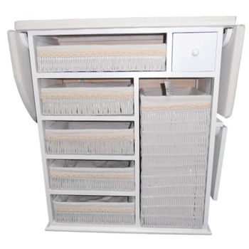 Mueble De Plancha Estoril Blanco Con 5 Bandejas, Cesto Grande Para Ropa Meyvaser,