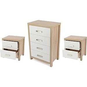 Conjunto Dormitorio Sinfonier + 2 Mesillas De Noche, Color Cambrian Y Frentes De Cajon Color Blanco- Meyvaser