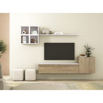 Conjunto Muebles De Salón Apilable 245 Cm, Color Madera Y Blanco, Conjunto Salón Moderno- Meyvaser,