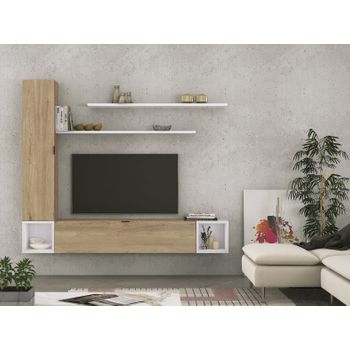 Conjunto Muebles De Salón Apilable 196 Cm, Color Madera Y Blanco, Conjunto Salón Moderno- Meyvaser,