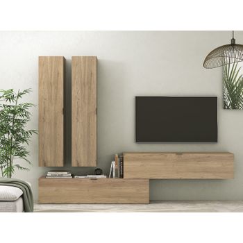 Conjunto Muebles De Salón Apilable 235 Cm, Color Madera Y Blanco, Conjunto Salón Moderno- Meyvaser,