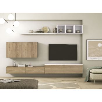 Conjunto Muebles De Salón Apilable 270 Cm, Color Madera Y Blanco, Conjunto Salón Moderno- Meyvaser,